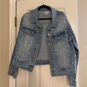 Superdown Pearl Embellished Denim Jacket